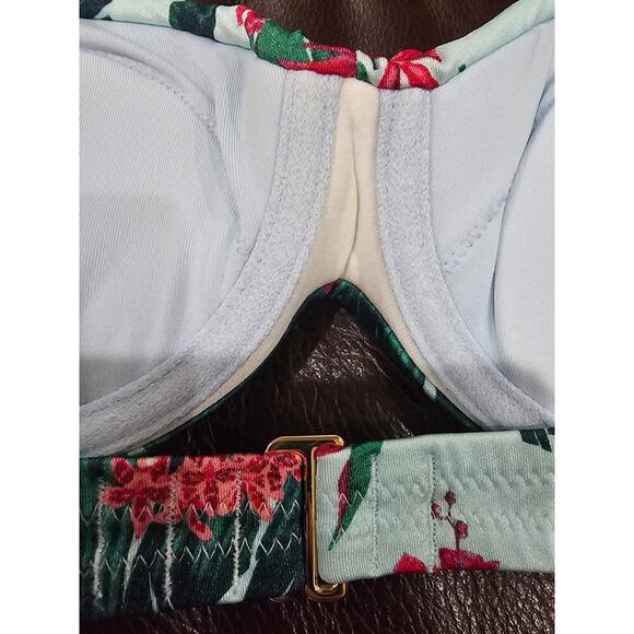 Victorias Secret Swim Padded Bandeau Bikini Top Bra Blue Palm NWT Size 32B - Picture 9 of 9